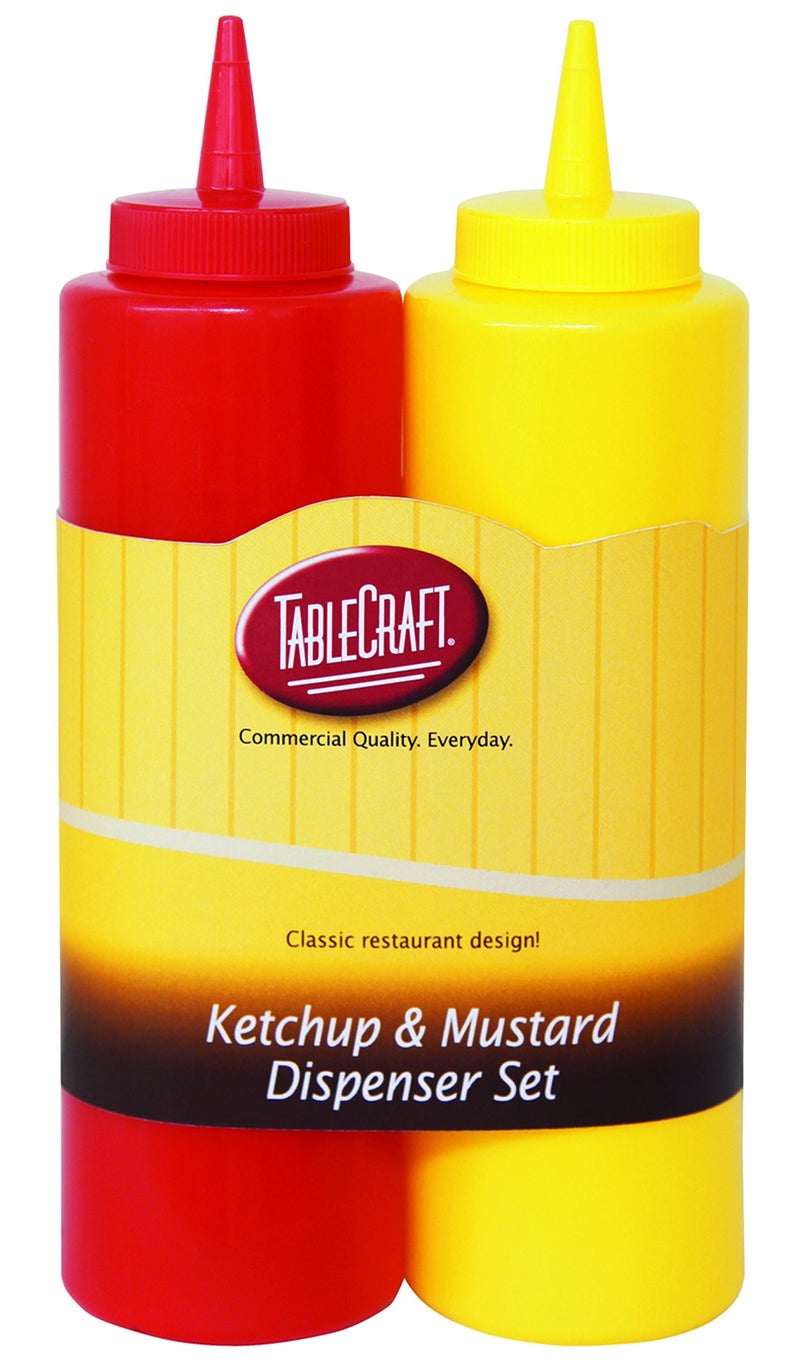 TableCraft Nostalgia 2-Piece Ketchup and Mustard Dispenser Set, 12-Ounce, Red/Yellow - Image 1
